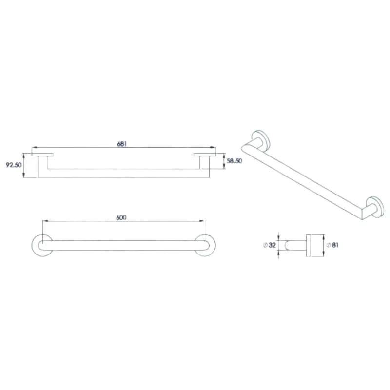 Croydex 600mm Modern Stainless Steel Straight Grab Bar - Chrome 3 Croydex 600mm Modern Stainless Steel Straight Grab Bar - Chrome - Image 3