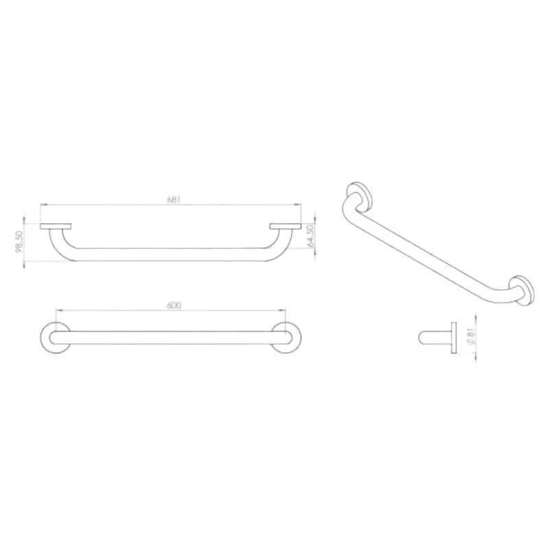 Croydex 600mm Stainless Steel Straight Grab Bar - Blue 3 Croydex 600mm Stainless Steel Straight Grab Bar - Blue - Image 3