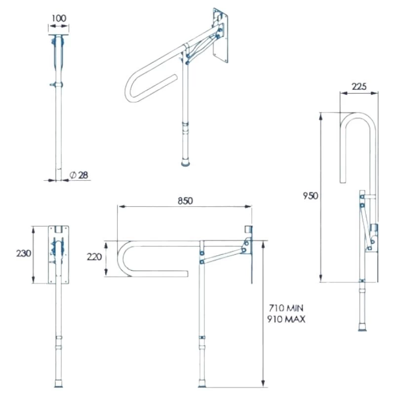 Croydex 850mm Fold Away Hand Rail With Drop Down Leg - Stainless Steel 4 Croydex 850mm Fold Away Hand Rail With Drop Down Leg - Stainless Steel - Image 4