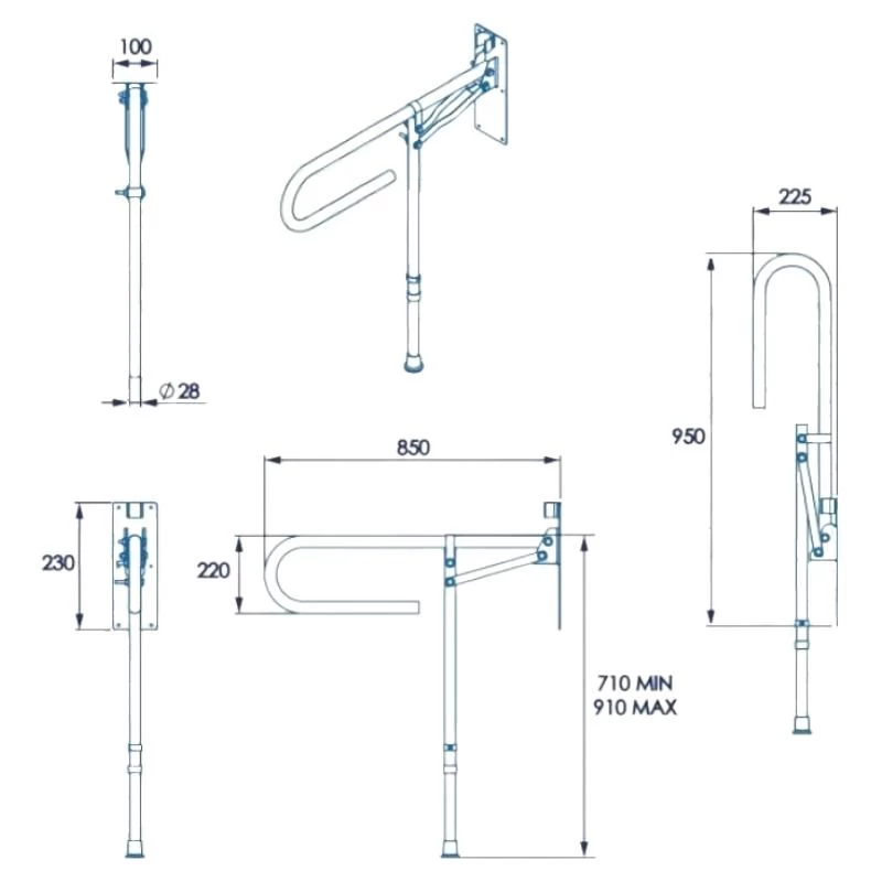 Croydex 850mm Fold Away Hand Rail With Drop Down Leg - White 4 Croydex 850mm Fold Away Hand Rail With Drop Down Leg - White - Image 4