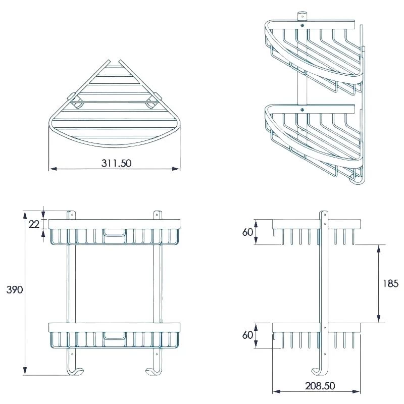 Croydex Large Two Tier Corner Basket - Matte Black 4 Croydex Large Two Tier Corner Basket - Matte Black - Image 4