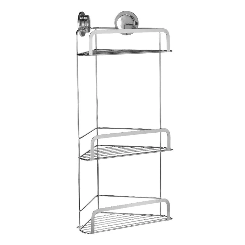 Croydex Stick 'N' Lock Three Tier Corner Basket - Chrome 2 Croydex Stick 'N' Lock Three Tier Corner Basket - Chrome - Image 2