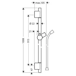 Hansgrohe Unica Shower Rail S Puro - 90cm With Shower Hose - Brushed Black Chrome -Shower Accessories hansgrohe unica shower rail s puro 90 cm with shower hose brushed black chrome 28631340 2
