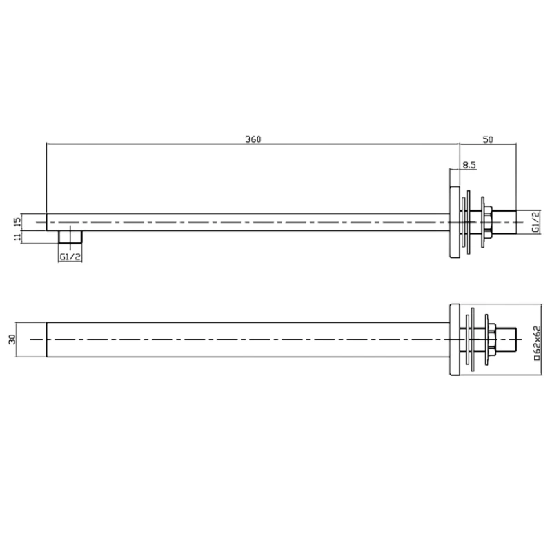 Hudson Reed Small Rectangle Wall Mounted Shower Arm - Chrome 2 Hudson Reed Small Rectangle Wall Mounted Shower Arm - Chrome - Image 2