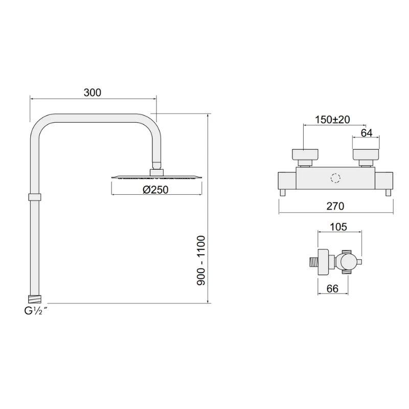 Inta Kiko Deluxe Dual Thermostatic Bar Mixer Shower - Chrome 2 Inta Kiko Deluxe Dual Thermostatic Bar Mixer Shower - Chrome - Image 2