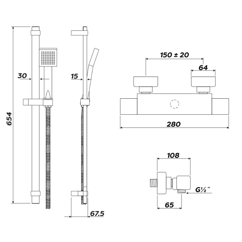 Inta Mio Safe Touch Thermostatic Bar Mixer Shower - Chrome 2 Inta Mio Safe Touch Thermostatic Bar Mixer Shower - Chrome - Image 2