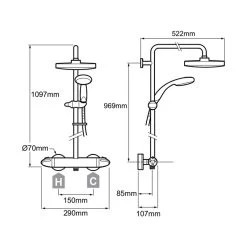 Mira Coda Pro ERD Mk 2 Thermostatic Bar Mixer Shower With Diverter - Chrome -Shower Accessories mira coda pro erd thermostatic bar mixer shower with diverter chrome 1836.006 2